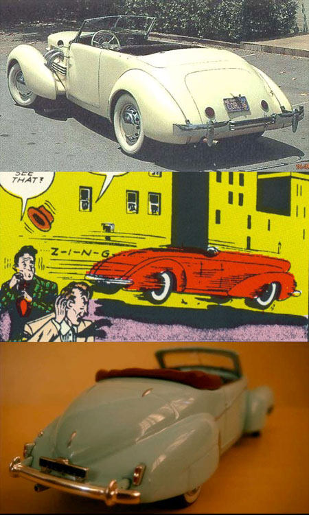Rear views of the Cord 810, Batmobile, and Graham Paige